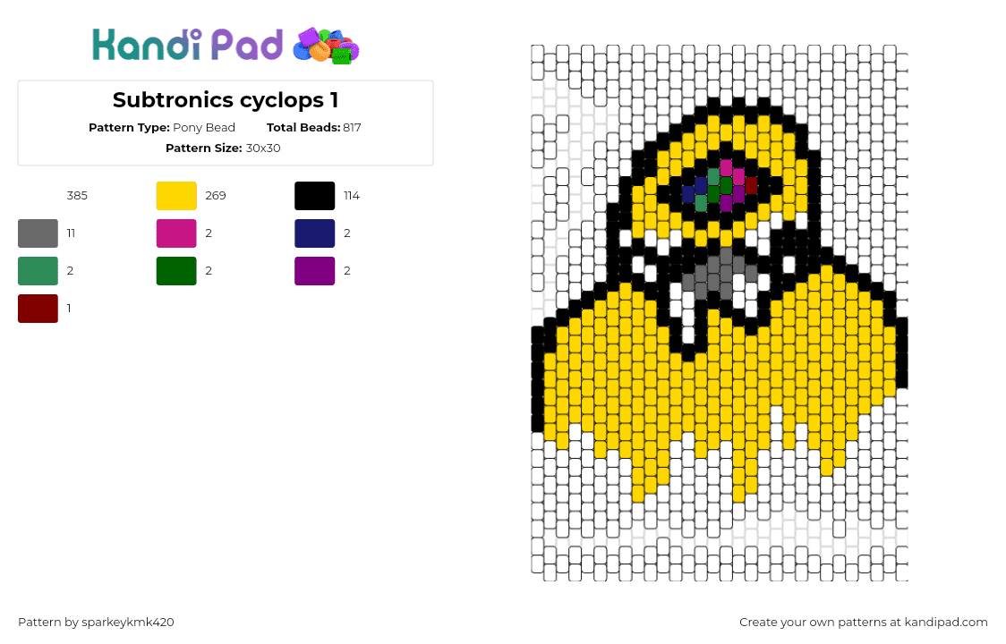 Subtronics cyclops 1 - Pony Bead Pattern by sparkeykmk420 on Kandi Pad - subtronics,cyclops,drippy,dj,music,edm,dubstep,yellow