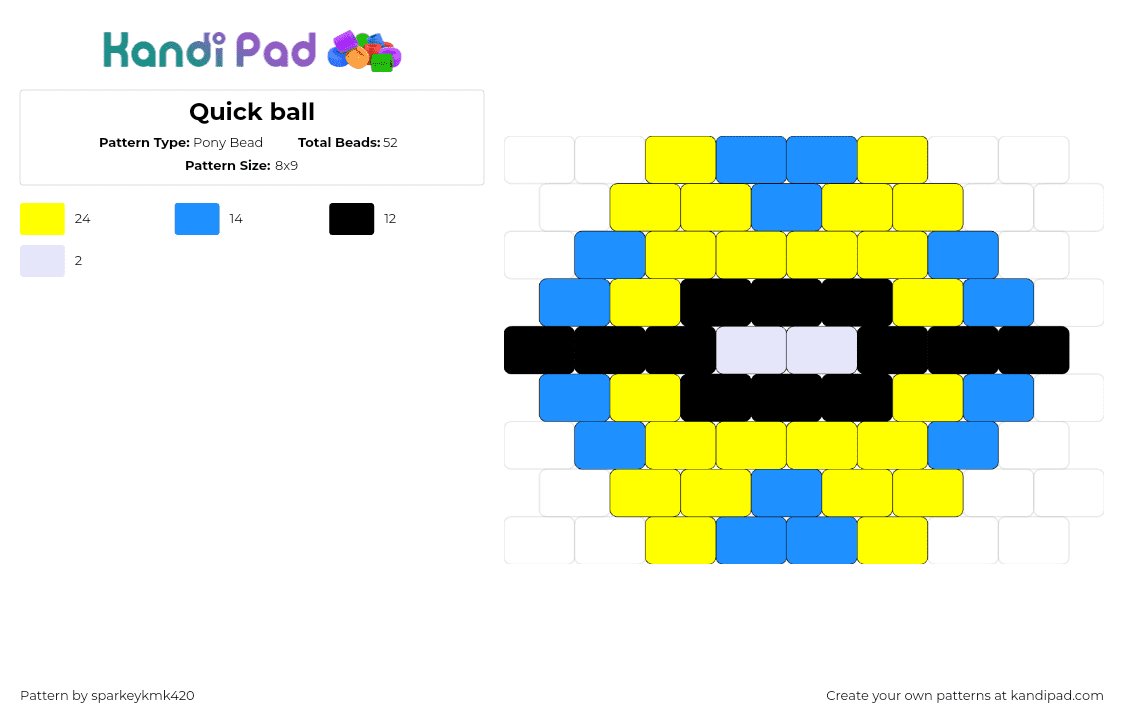 Quick ball - Pony Bead Pattern by sparkeykmk420 on Kandi Pad - quick ball,pokeball,pokemon,light blue,yellow,black