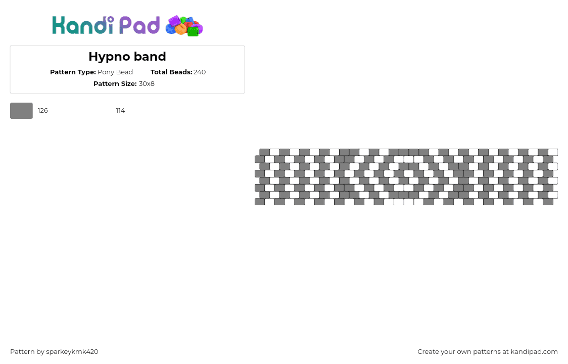 Hypno band - Pony Bead Pattern by sparkeykmk420 on Kandi Pad - hypnotic,spiral,stripes,trippy,bracelet,cuff,white,gray