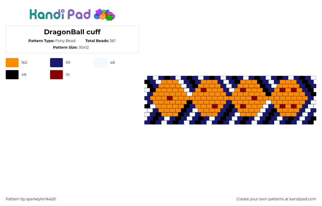 DragonBall cuff - Pony Bead Pattern by sparkeykmk420 on Kandi Pad - dragon ball z,chevron,anime,tv show,cuff,orange,blue,black