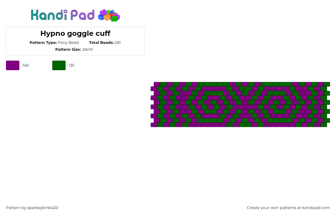 Hypno goggle cuff - Pony Bead Pattern by sparkeykmk420 on Kandi Pad - hypnotic,spiral,rezz,cuff,music,trippy,green,purple