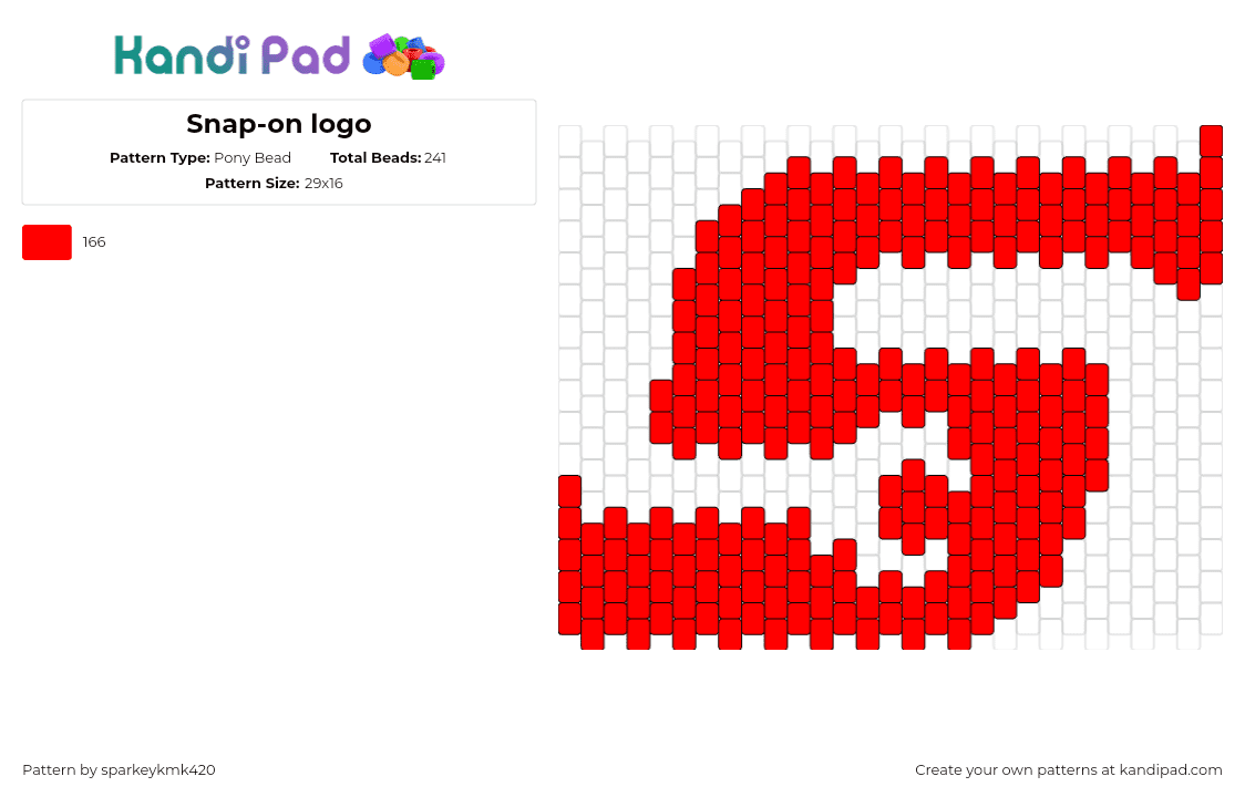 Snap-on logo - Pony Bead Pattern by sparkeykmk420 on Kandi Pad - snapon,logo,text,s,red