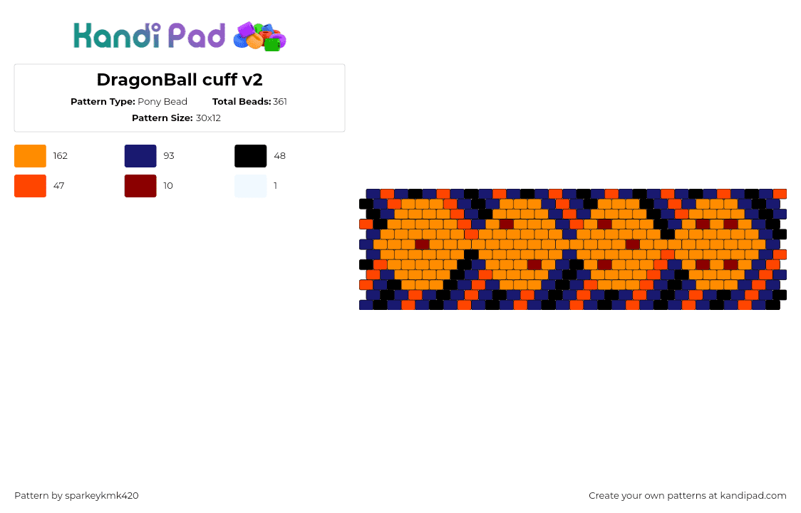 DragonBall cuff v2 - Pony Bead Pattern by sparkeykmk420 on Kandi Pad - dragon ball z,chevron,anime,tv show,cuff,orange,blue,black