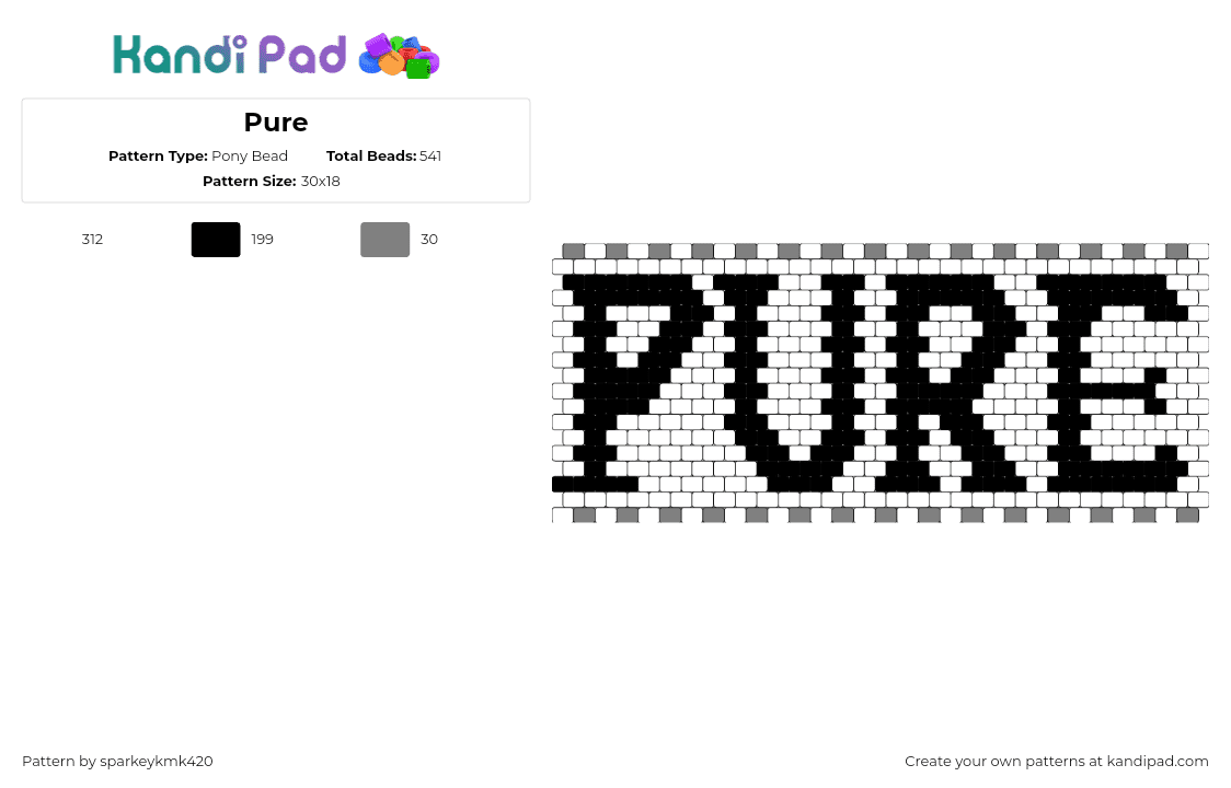 Pure - Pony Bead Pattern by sparkeykmk420 on Kandi Pad - pure,text,bold,cuff,black,white