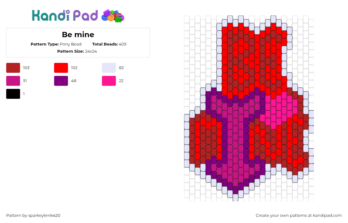 Be mine - Pony Bead Pattern by sparkeykmk420 on Kandi Pad - be mine,valentine,love,text,arrow,red,pink,purple