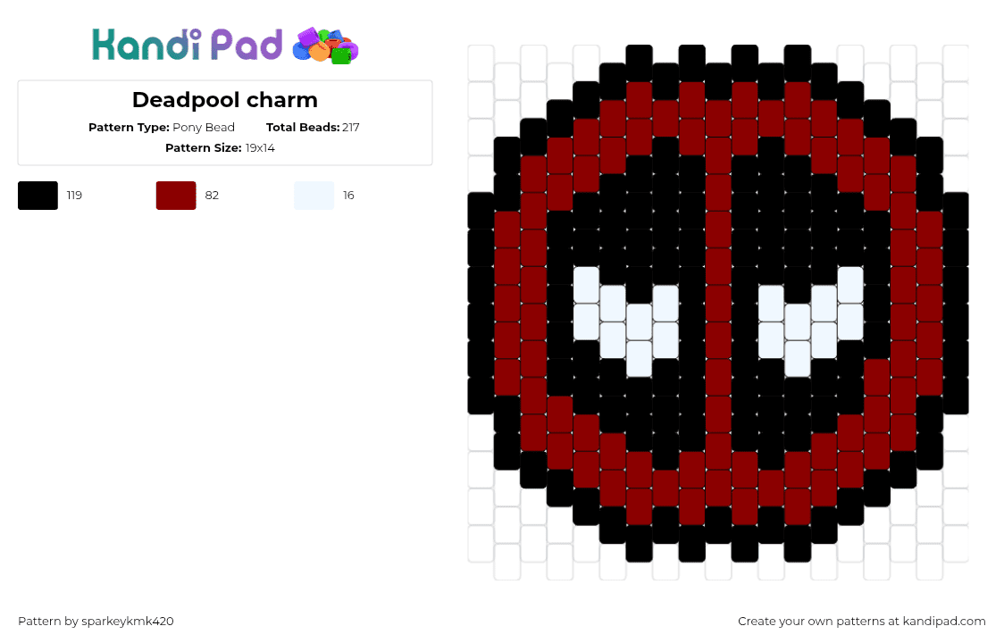 Deadpool charm - Pony Bead Pattern by sparkeykmk420 on Kandi Pad - deadpool,marvel,superhero,logo,charm,comic,red,black