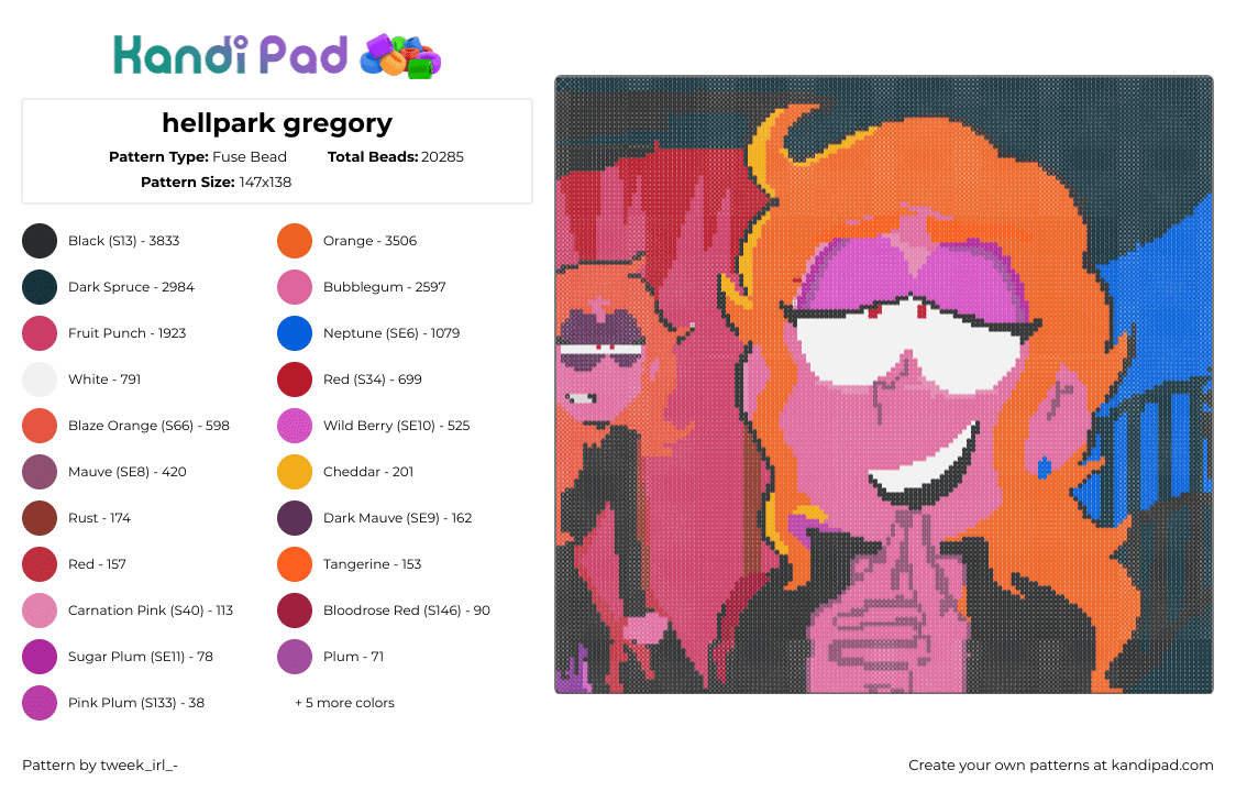 hellpark gregory - Fuse Bead Pattern by tweek_irl_- on Kandi Pad - gregory,hellpark,south park,animation,comic,orange,pink