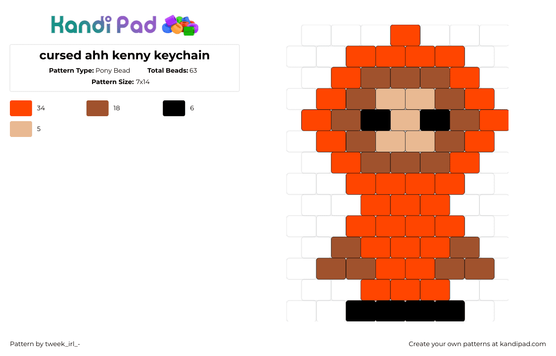 cursed ahh kenny keychain - Pony Bead Pattern by tweek_irl_- on Kandi Pad - kenny mccormick,south park,keychain,character,animation,tv show,charm,orange,tan