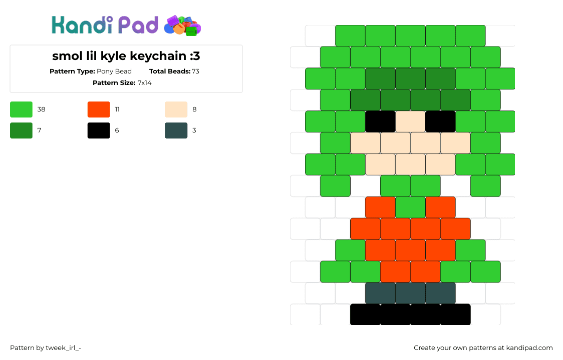 smol lil kyle keychain :3 - Pony Bead Pattern by tweek_irl_- on Kandi Pad - kyle broflovski,south park,keychain,character,animation,tv show,charm,green,orange