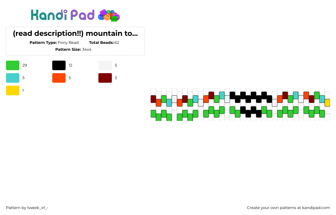 (read description!!) mountain town sp double - Pony Bead Pattern by tweek_irl_- on Kandi Pad - mountain town,south park,bracelet,cuff,animation,tv show,colorful,green