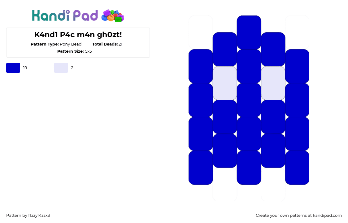 K4nd1 P4c m4n gh0zt! - Pony Bead Pattern by f1zzyf4zzx3 on Kandi Pad - ghost,pacman,namco,arcade,simple,charm,video game,blue