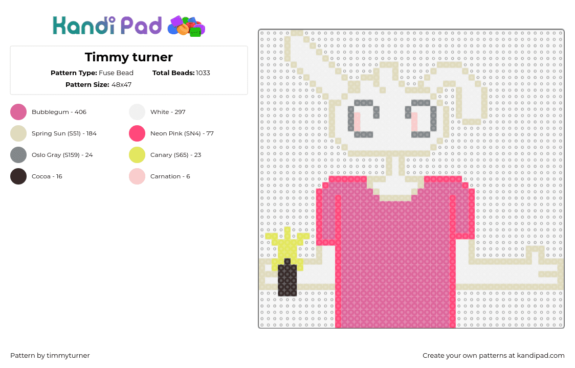 Timmy turner - Fuse Bead Pattern by timmyturner on Kandi Pad - timmy turner,fairly odd parents,bunny,character,cartoon,tv show,pink,white