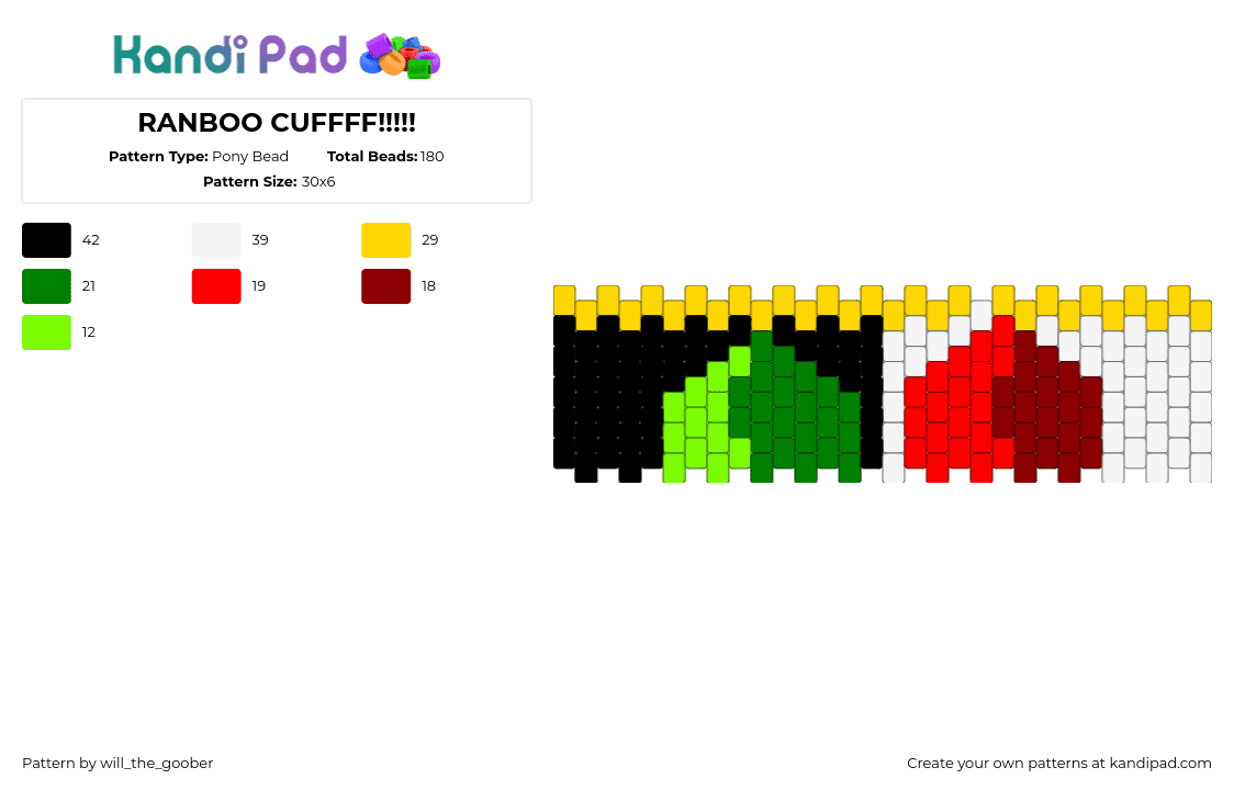 RANBOO CUFFFF!!!!! - Pony Bead Pattern by will_the_goober on Kandi Pad - ranboo,streamer,youtube,twitch,minecraft,cuff,red,green,black,white