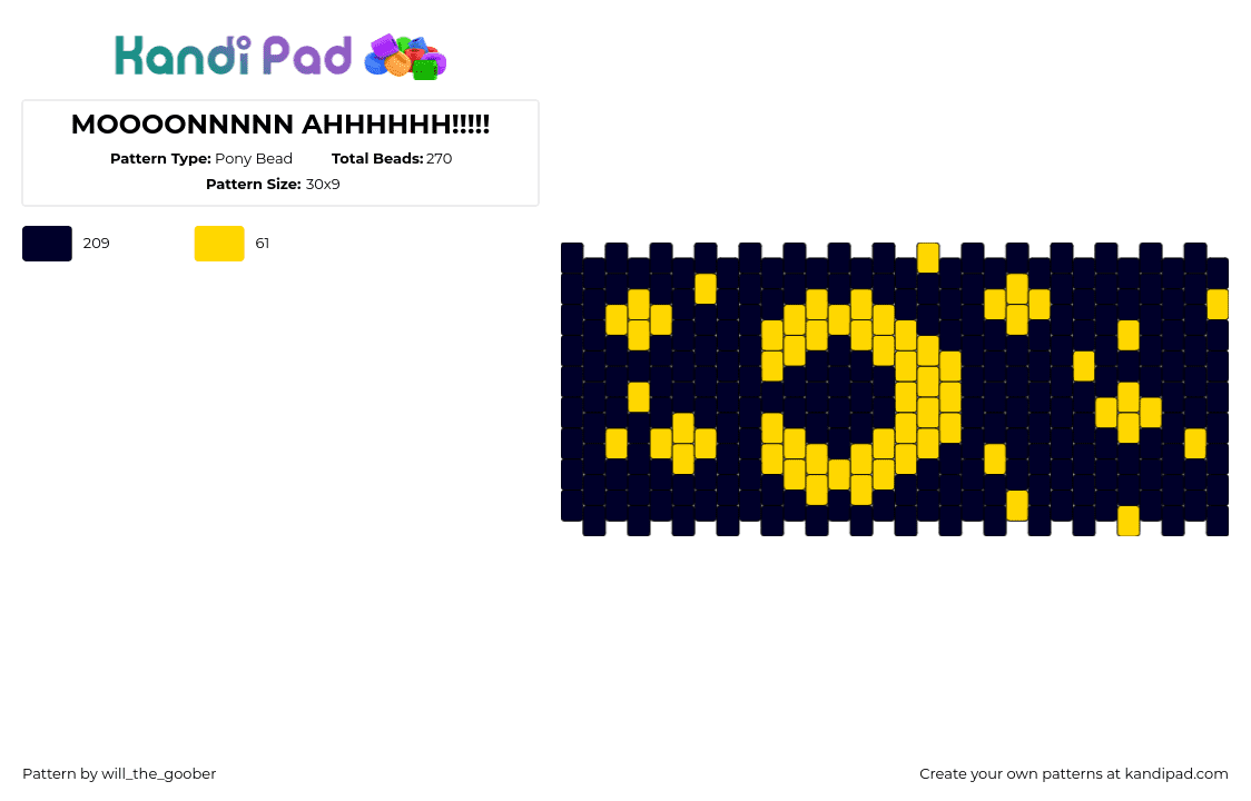 MOOOONNNNN AHHHHHH!!!!! - Pony Bead Pattern by will_the_goober on Kandi Pad - moon,night,stars,cuff,dark,yellow,blue,black