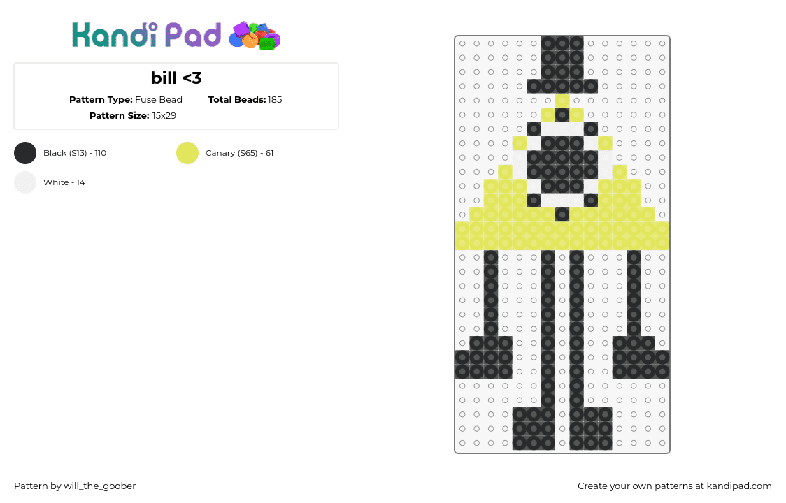 bill!!!!!!!!!!! - Fuse Bead Pattern by will_the_goober on Kandi Pad - bill cipher,gravity falls,character,cartoon,tv show,black,yellow