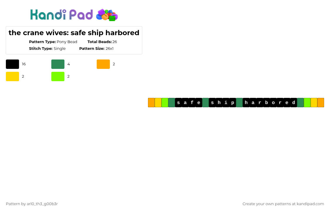 the crane wives: safe ship harbored - Pony Bead Pattern by bugg_th3_g00b3r on Kandi Pad - black,green