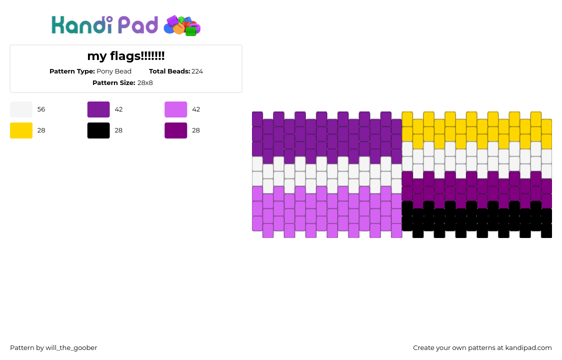 my flags!!!!!!! - Pony Bead Pattern by will_the_goober on Kandi Pad - nonbinary,pride,enby,cuff,purple