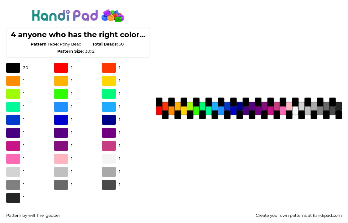 4 anyone who has the right colors X3 - Pony Bead Pattern by will_the_goober on Kandi Pad - gradient,zipper,colorful,bracelet,cuff,black,gray