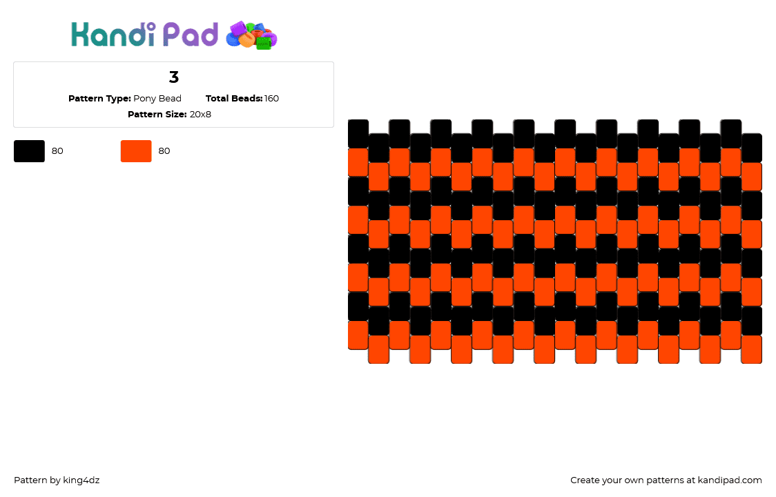 3 - Pony Bead Pattern by king4dz on Kandi Pad - horizontal,stripes,dark,cuff,red,black