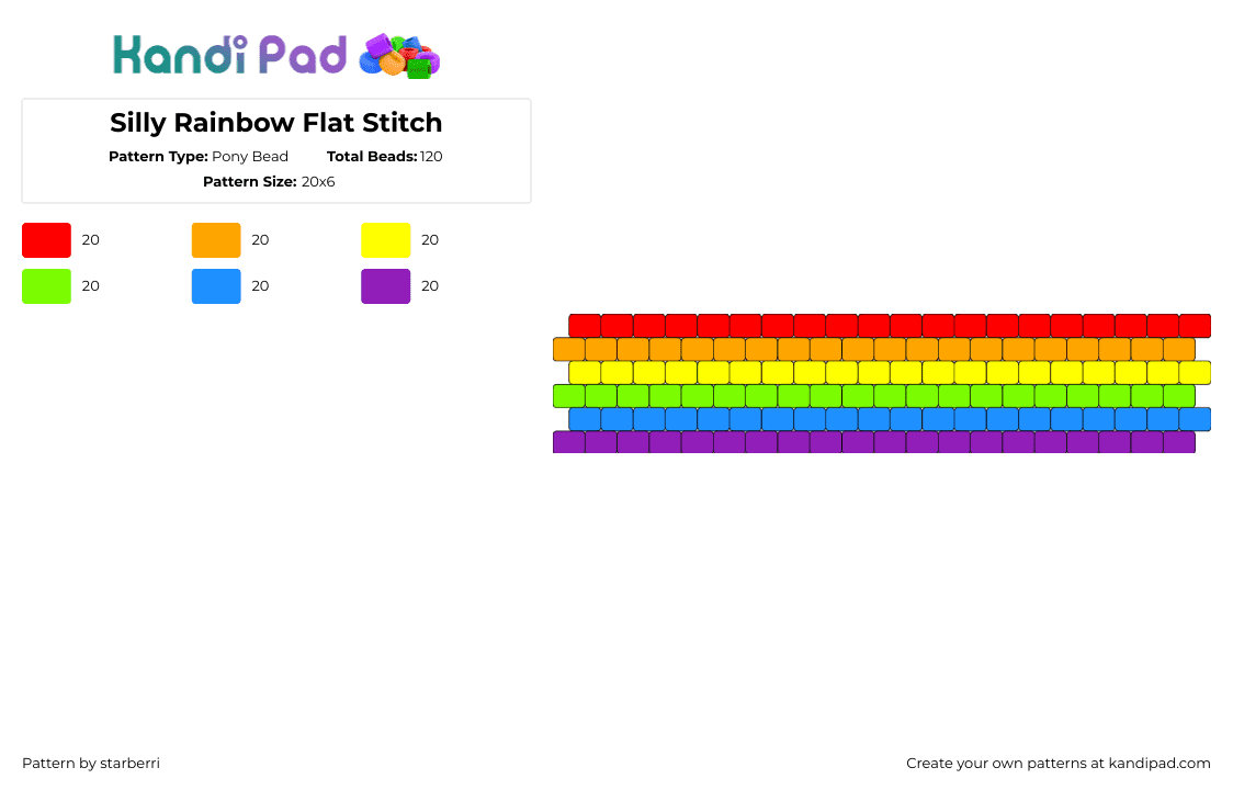 Silly Rainbow Flat Stitch - Pony Bead Pattern by starberri on Kandi Pad - rainbow,colorful,simple,bracelet,cuff