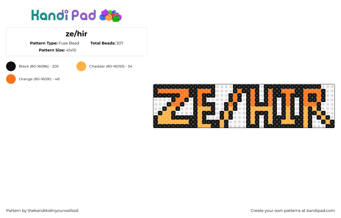 ze/hir - Fuse Bead Pattern by thekandikidinyourwallsxd on Kandi Pad - ze,hir,pronouns,text,sign,pride,orange