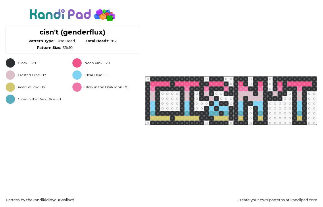 cisn\'t (genderflux) - Fuse Bead Pattern by thekandikidinyourwallsxd on Kandi Pad - cisnt,genderflux,pride,text,pink,light blue