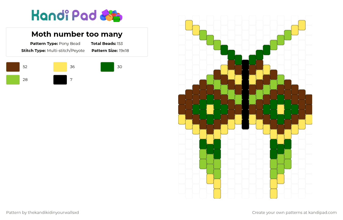 Moth number too many - Pony Bead Pattern by thekandikidinyourwallsxd on Kandi Pad - green,brown