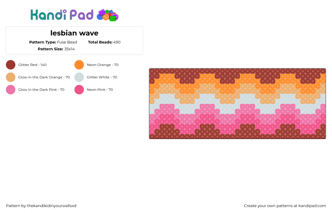 lesbian wave - Fuse Bead Pattern by thekandikidinyourwallsxd on Kandi Pad - lesbian,pride,wave,zig zag,orange,pink