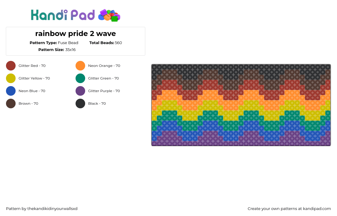 rainbow pride 2 wave - Fuse Bead Pattern by thekandikidinyourwallsxd on Kandi Pad - pride,rainbow,wave,zig zag,colorful