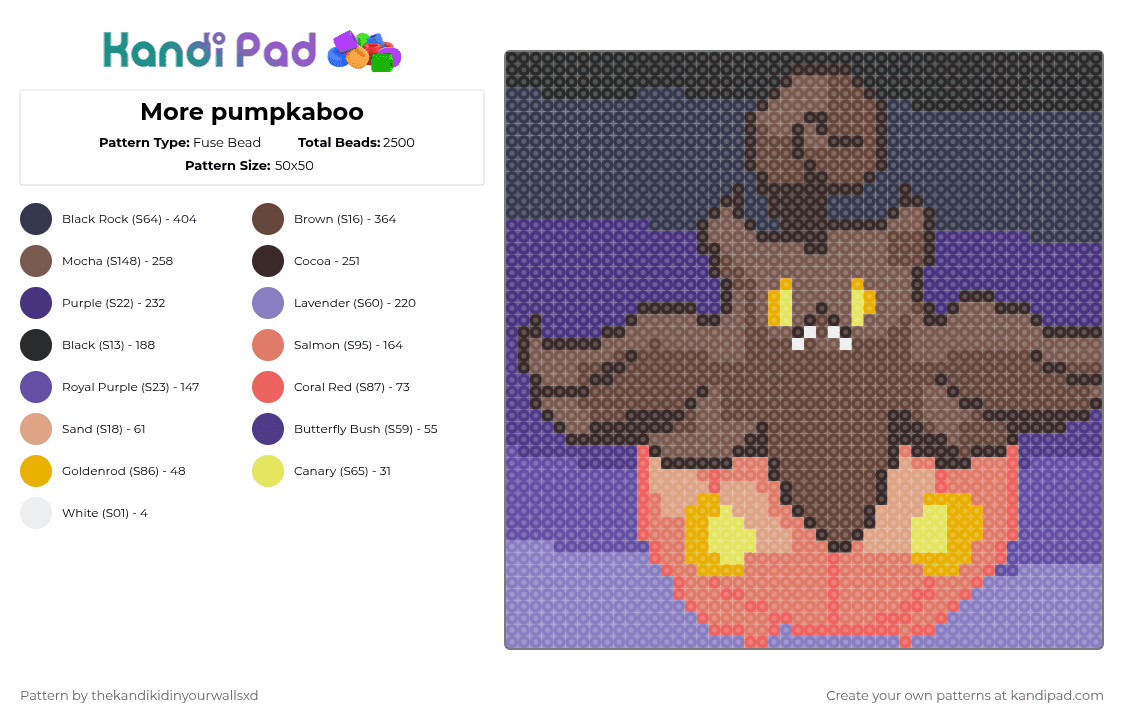 More pumpkaboo - Fuse Bead Pattern by thekandikidinyourwallsxd on Kandi Pad - brown, purple, tan