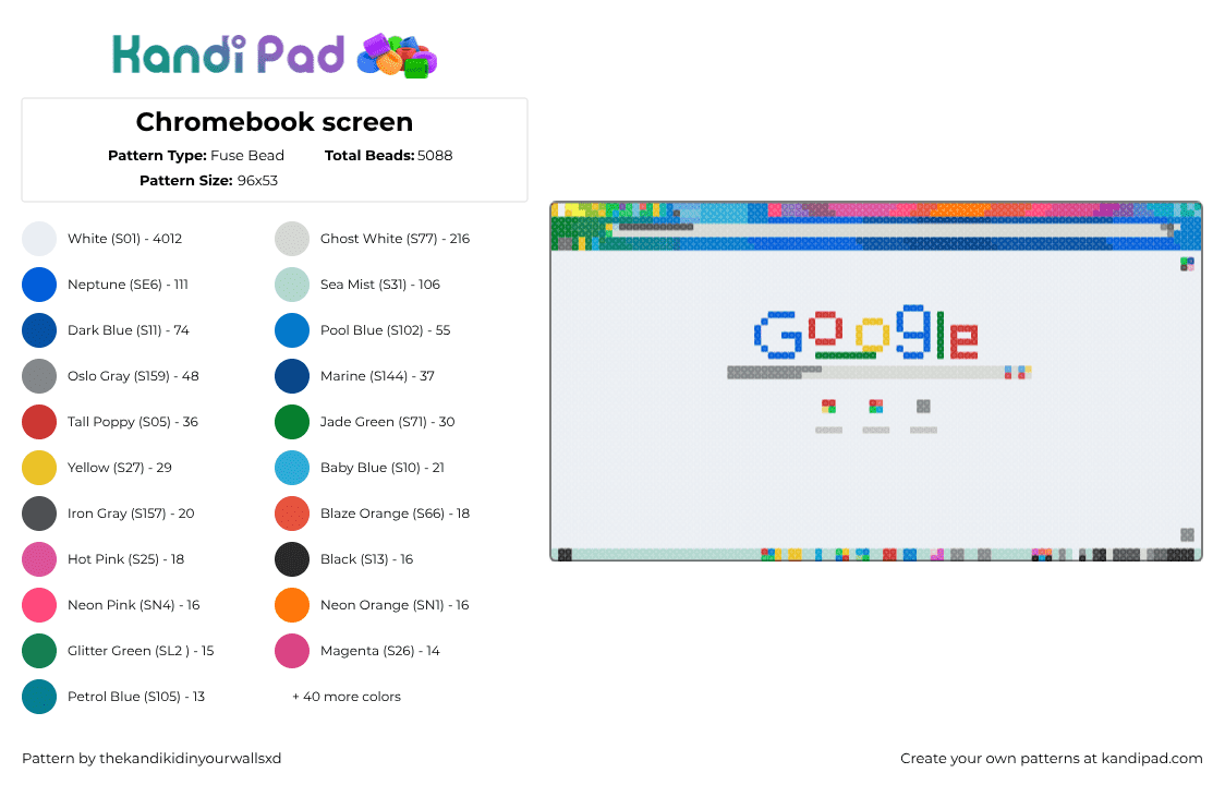 Chromebook screen - Fuse Bead Pattern by thekandikidinyourwallsxd on Kandi Pad - white,light blue,red,pink,colorful