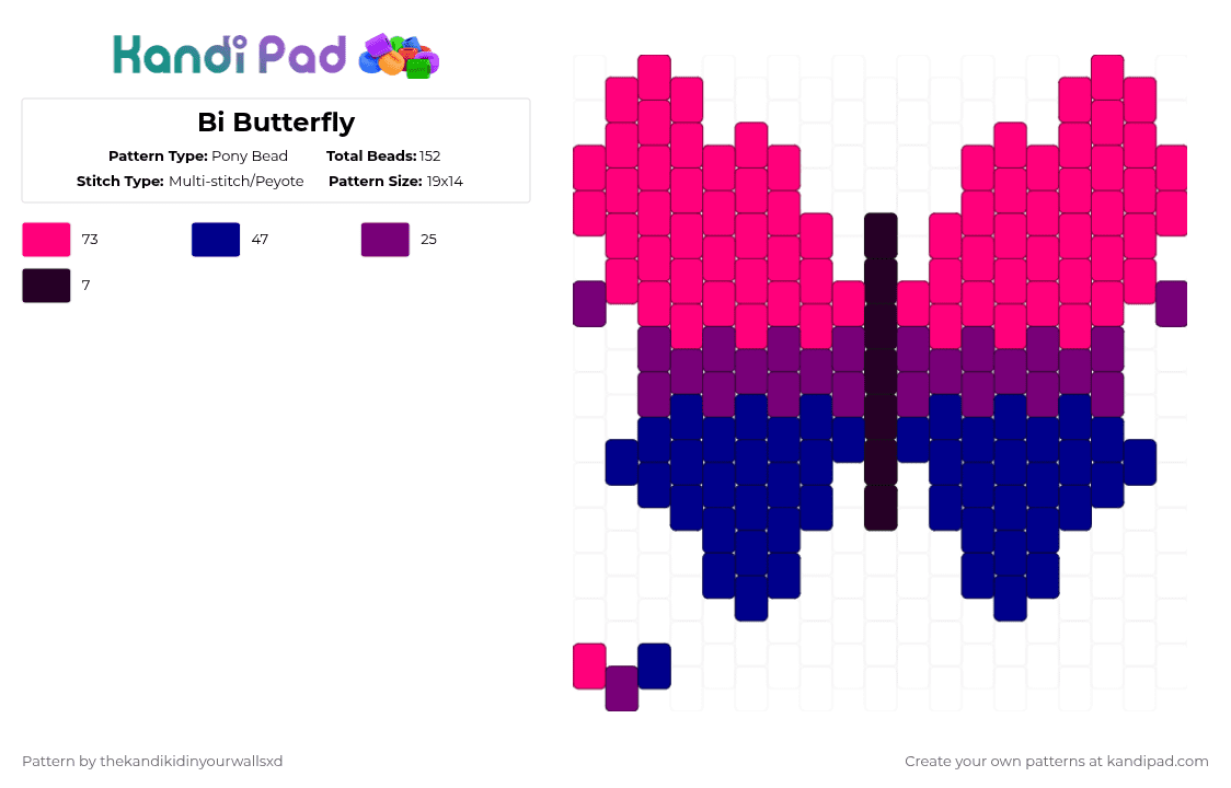 Bi Butterfly Pony Bead Pattern - Kandi Pad | Kandi Patterns, Fuse Bead ...