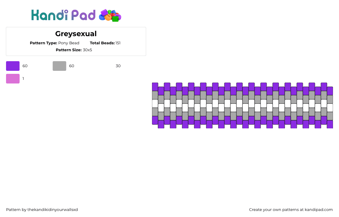 Greysexual - Pony Bead Pattern by thekandikidinyourwallsxd on Kandi Pad - greysexual,pride,bracelet,cuff,purple,gray