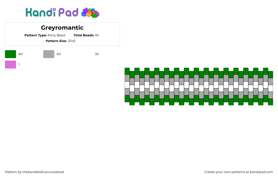 Greyromantic - Pony Bead Pattern by thekandikidinyourwallsxd on Kandi Pad - greyromantic,pride,bracelet,cuff,green,gray