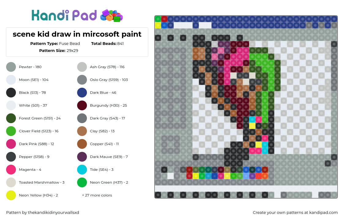 scene kid draw in mircosoft paint - Fuse Bead Pattern by thekandikidinyourwallsxd on Kandi Pad - 