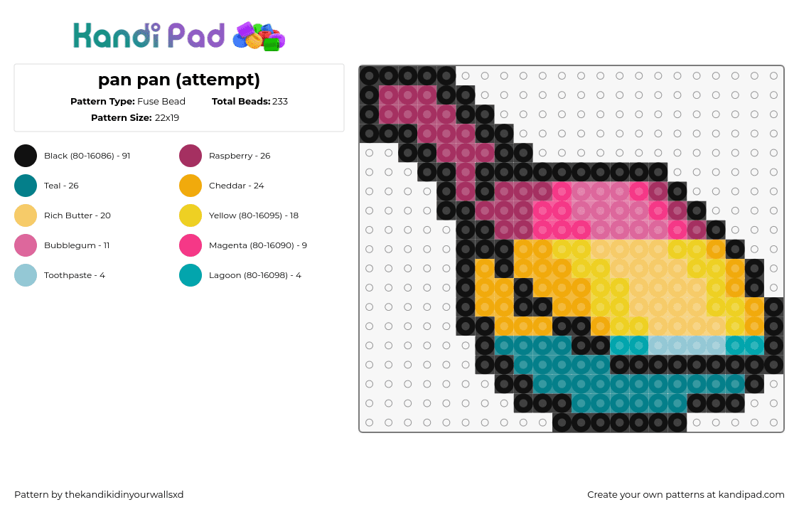 pan pan (attempt) - Fuse Bead Pattern by thekandikidinyourwallsxd on Kandi Pad - pansexual,pan,pride,cooking,pink,yellow,teal