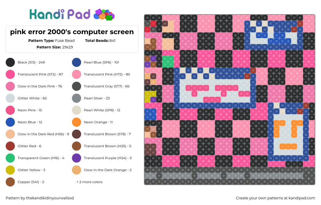 pink error 2000\'s computer screen - Fuse Bead Pattern by thekandikidinyourwallsxd on Kandi Pad - y2k,checkered,computer,error,black,pink