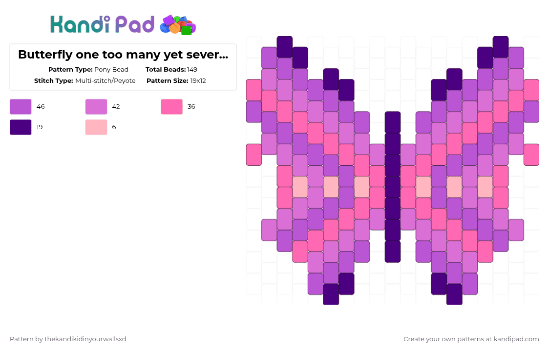 Butterfly one too many yet several more to go - Pony Bead Pattern by thekandikidinyourwallsxd on Kandi Pad - pink