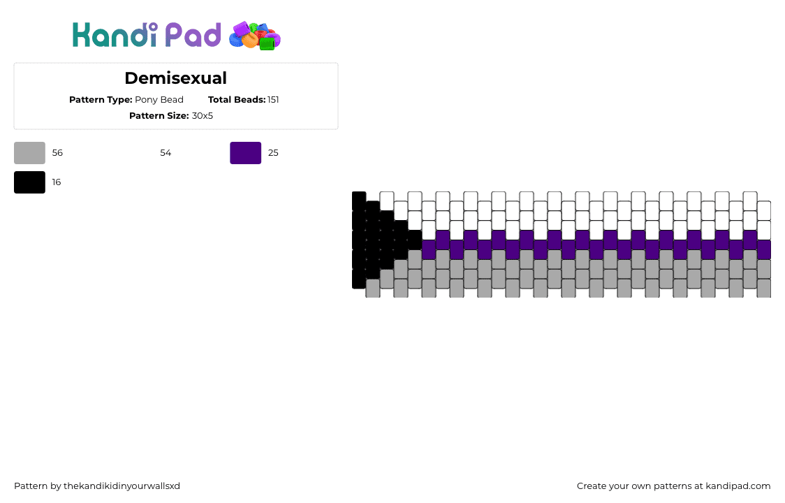 Demisexual - Pony Bead Pattern by thekandikidinyourwallsxd on Kandi Pad - demisexual,pride,bracelet,cuff,purple,gray,white,black