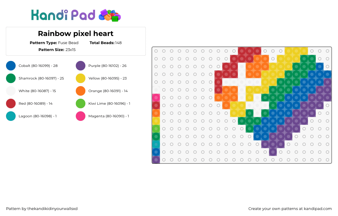 Rainbow pixel heart - Fuse Bead Pattern by thekandikidinyourwallsxd on Kandi Pad - heart,rainbow,sparkle,shiny,love,valentine,colorful