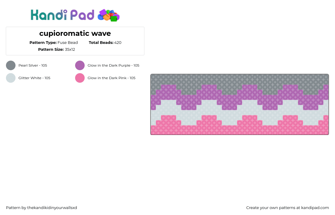 cupiosexual wave - Fuse Bead Pattern by thekandikidinyourwallsxd on Kandi Pad - cupiosexual,pride,wave,zig zag,pink,purple,gray