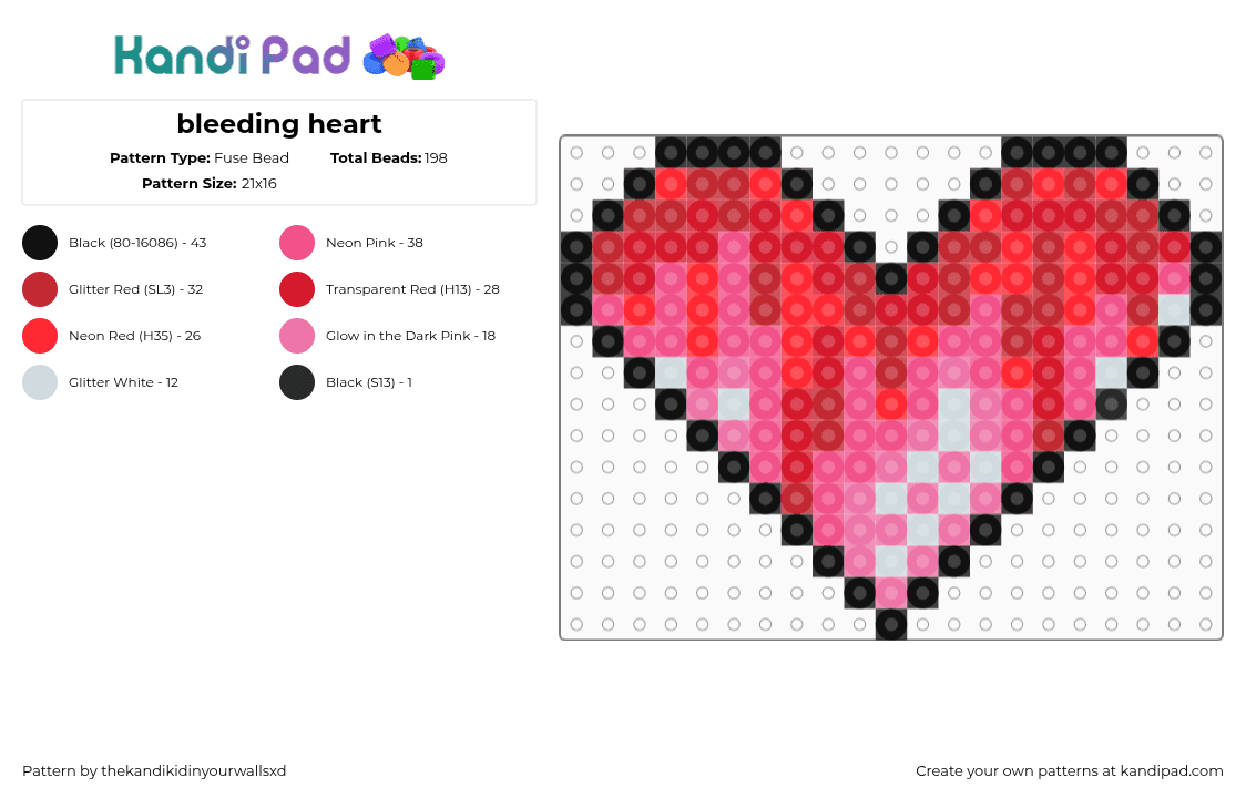 bleeding heart - Fuse Bead Pattern by thekandikidinyourwallsxd on Kandi Pad - pink,red