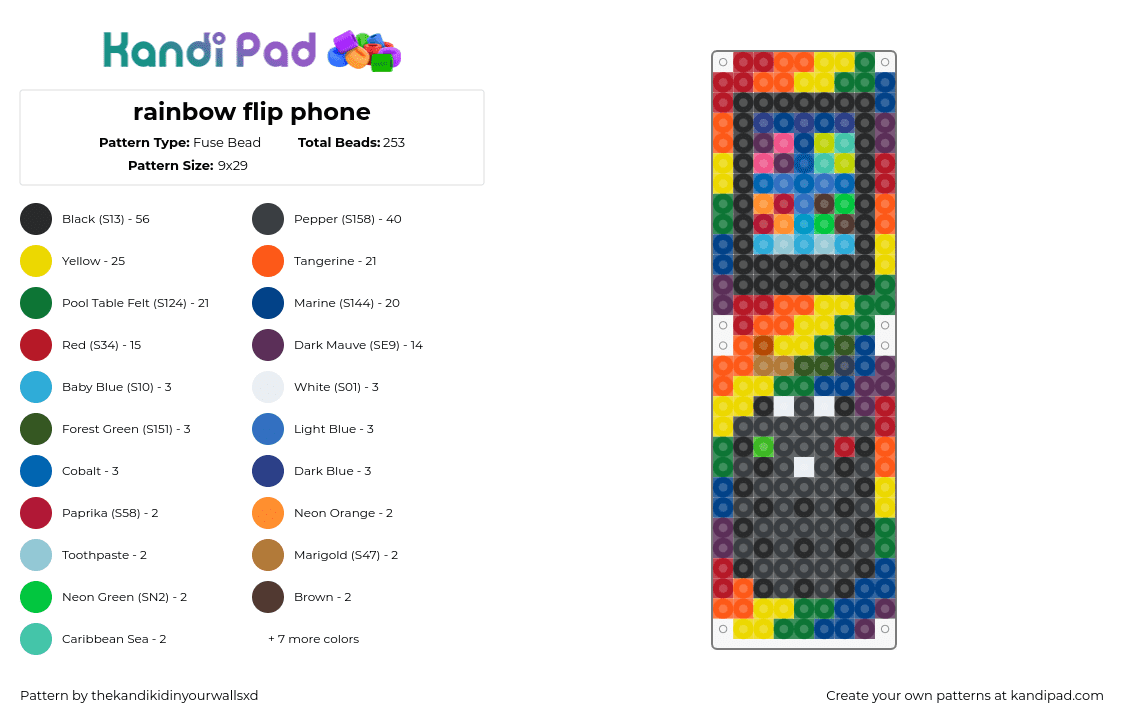 rainbow flip phone - Fuse Bead Pattern by thekandikidinyourwallsxd on Kandi Pad - cell phone,technology,retro,rainbow,colorful,gray