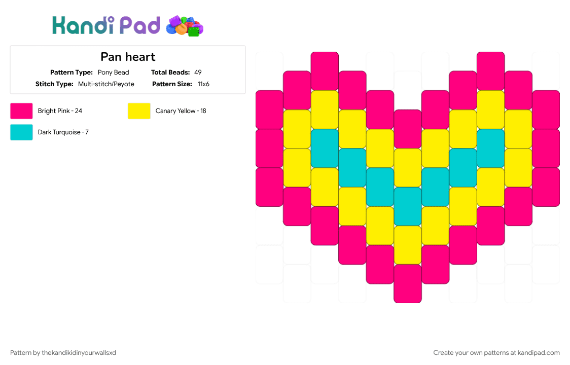 Pan heart - Pony Bead Pattern by thekandikidinyourwallsxd on Kandi Pad - blue, heart, pink, pride, yellow