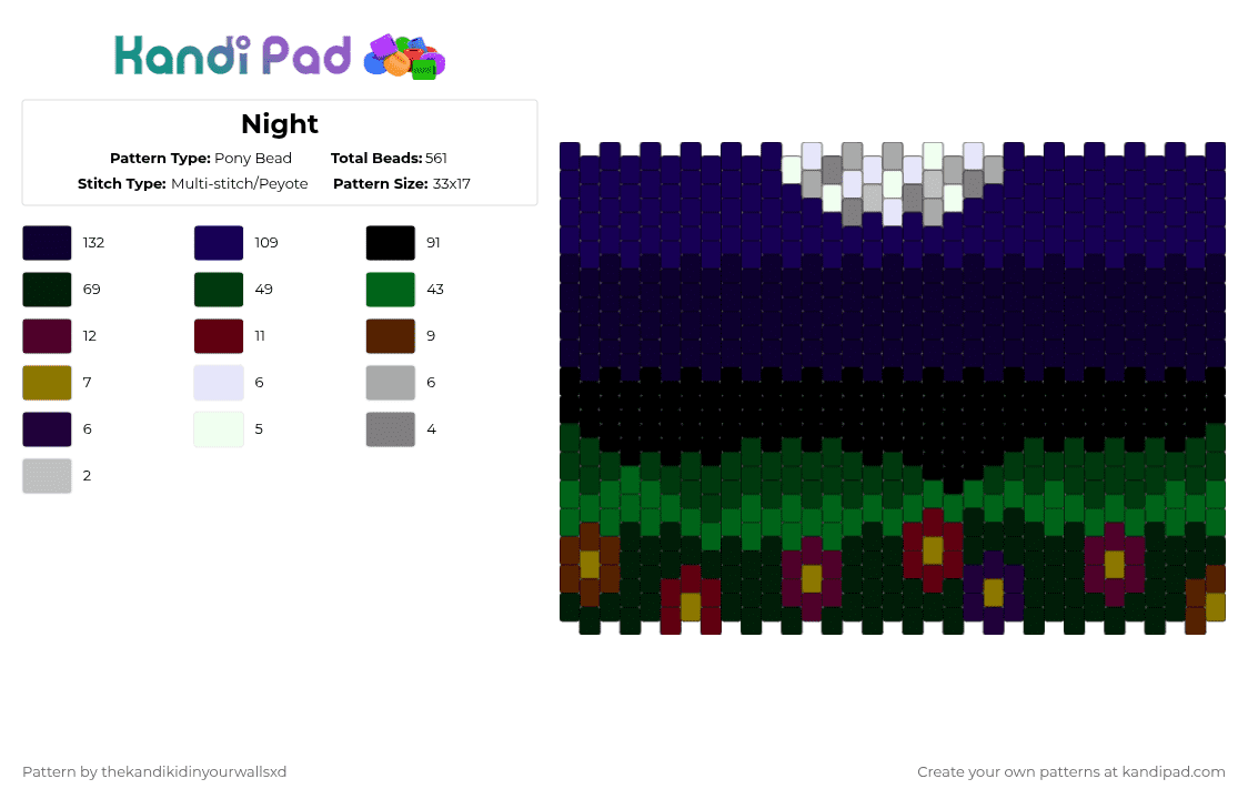 Night - Pony Bead Pattern by thekandikidinyourwallsxd on Kandi Pad - black,green,brown,purple