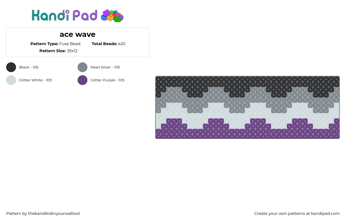 ace wave - Fuse Bead Pattern by thekandikidinyourwallsxd on Kandi Pad - asexual,pride,wave,zig zag,black,gray,purple