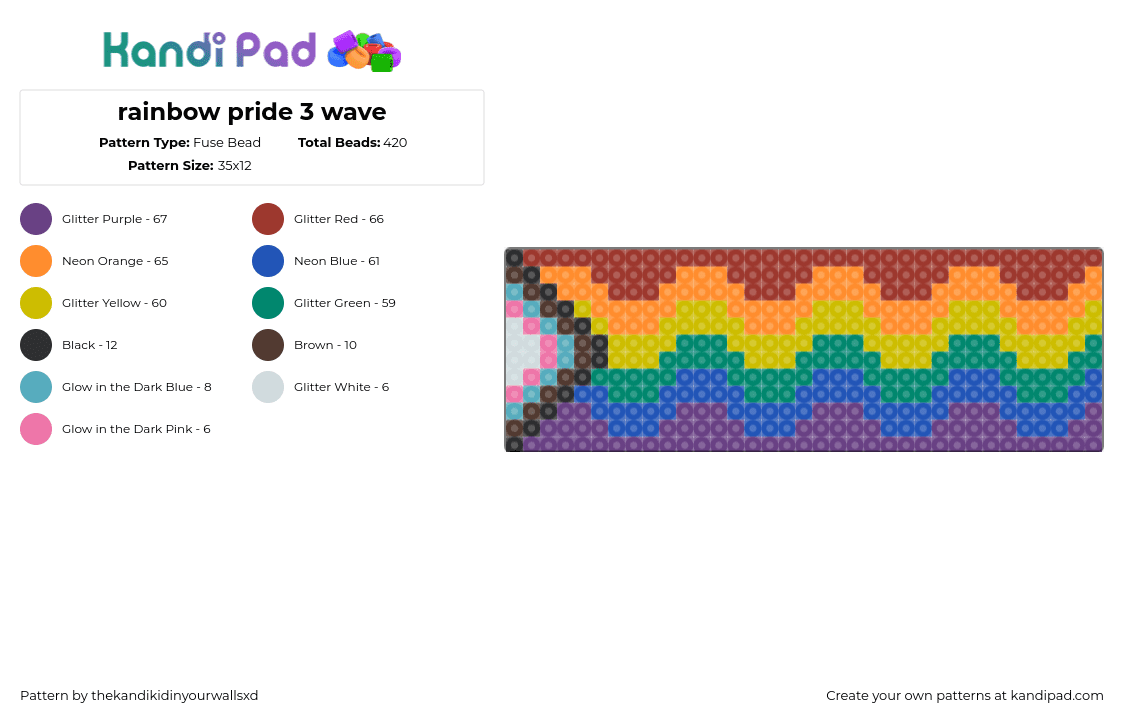 rainbow pride 3 wave - Fuse Bead Pattern by thekandikidinyourwallsxd on Kandi Pad - progress,pride,rainbow,wave,zig zag,colorful