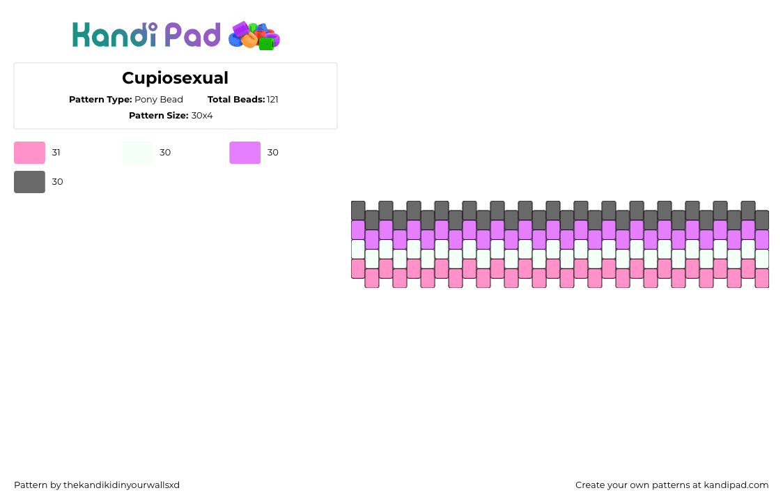 Cupiosexual - Pony Bead Pattern by thekandikidinyourwallsxd on Kandi Pad - cupiosexual,pride,bracelet,cuff,orange,pink,purple,gray