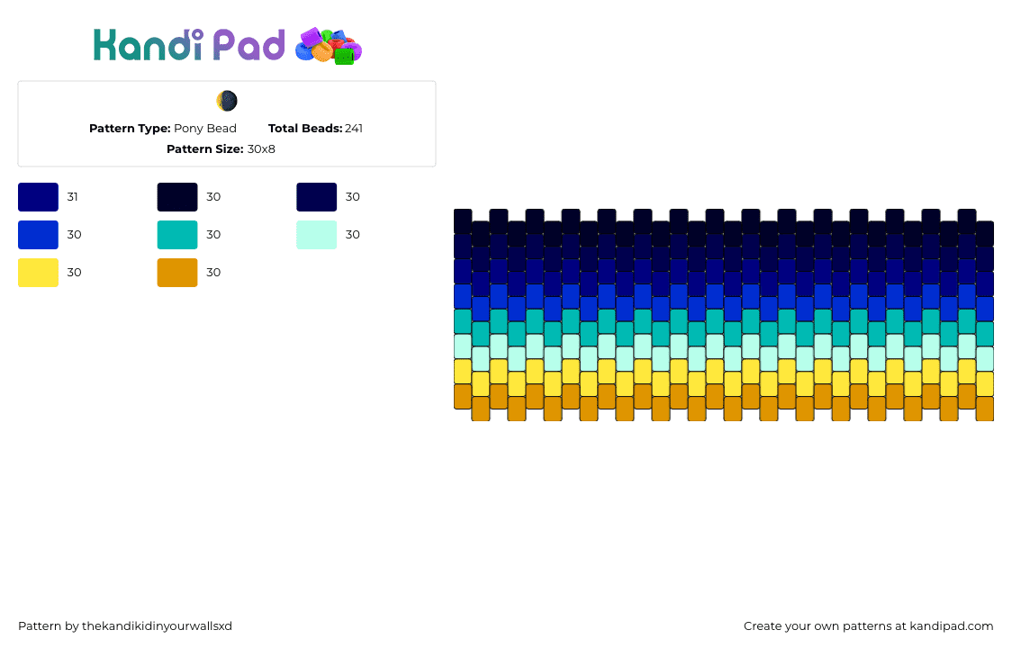 🌘 - Pony Bead Pattern by thekandikidinyourwallsxd on Kandi Pad - eclipse,sunset,gradient,cuff,blue,teal,yellow