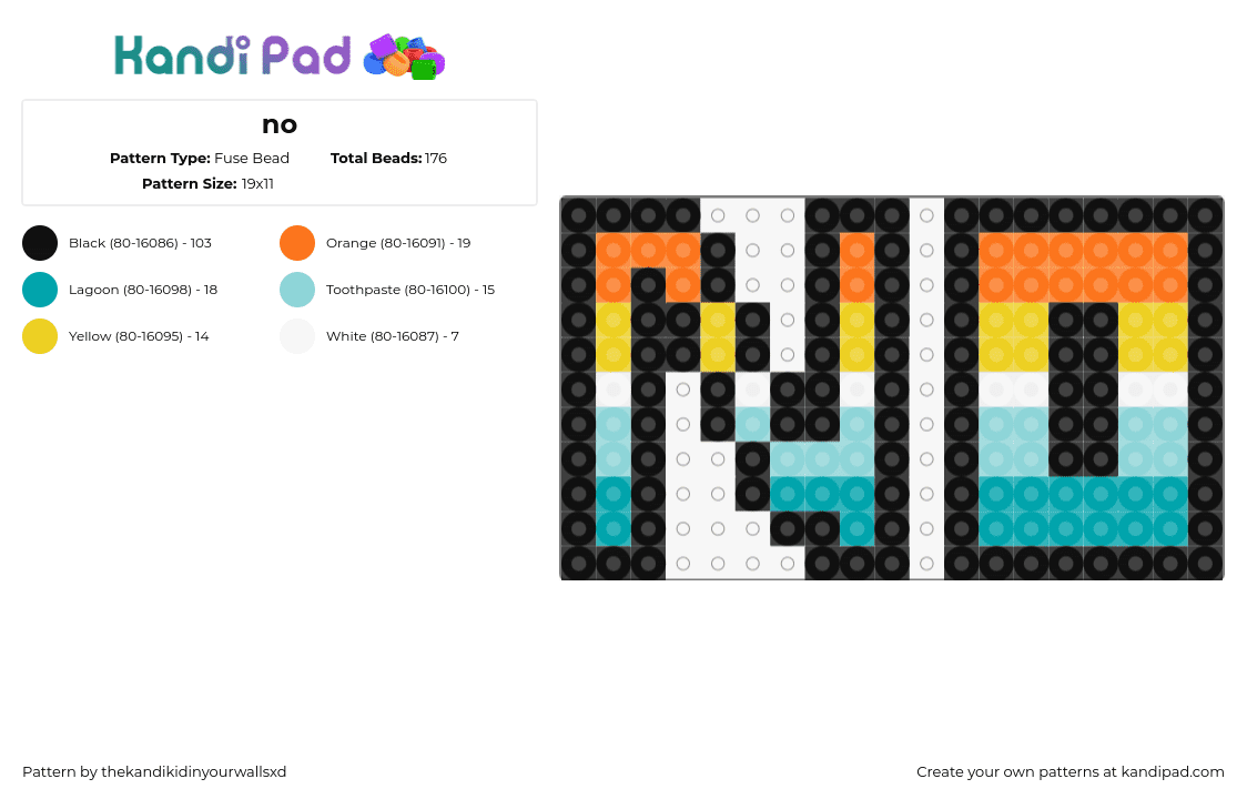 no - Fuse Bead Pattern by thekandikidinyourwallsxd on Kandi Pad - no,aroace,pride,text,orange,teal